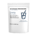 Creamy Flavoring Mix packaging by Beverage Enhancers featuring white chocolate flavor for shakes and smoothies.